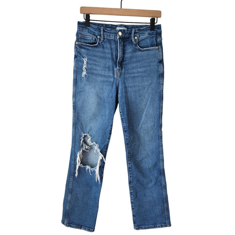 Good American Medium Wash Relaxed Boyfriend Fit Stretch Denim Jeans Women's 6